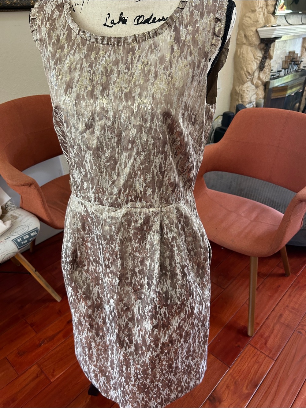 Alex Marie Brown and Cream Sleeveless Midi Sheath Dress